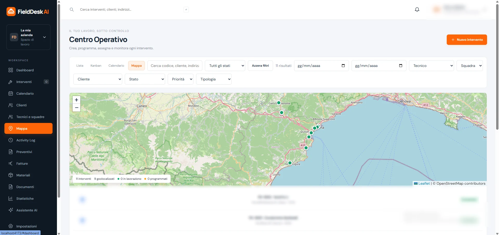Mappa interventi FieldDesk AI